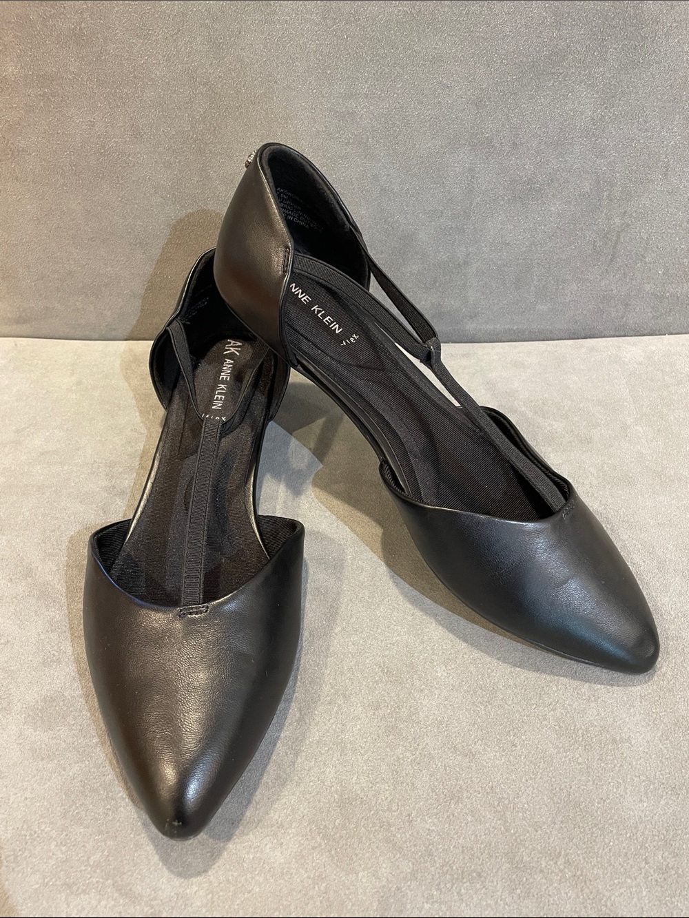 Anne Klein iflex 7.5 Black Pointed Flats AKOKORIE Elastic Stretch Band Shoes